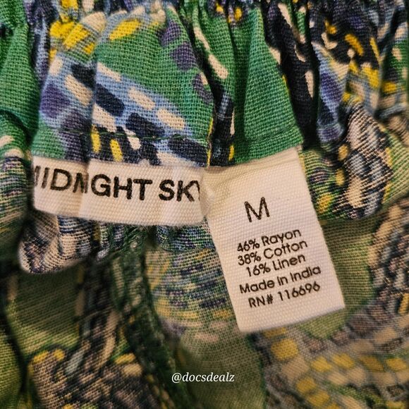 Midnight Sky Belted Flare Pants Green and Navy Jungle Print Size M - Picture 5 of 5